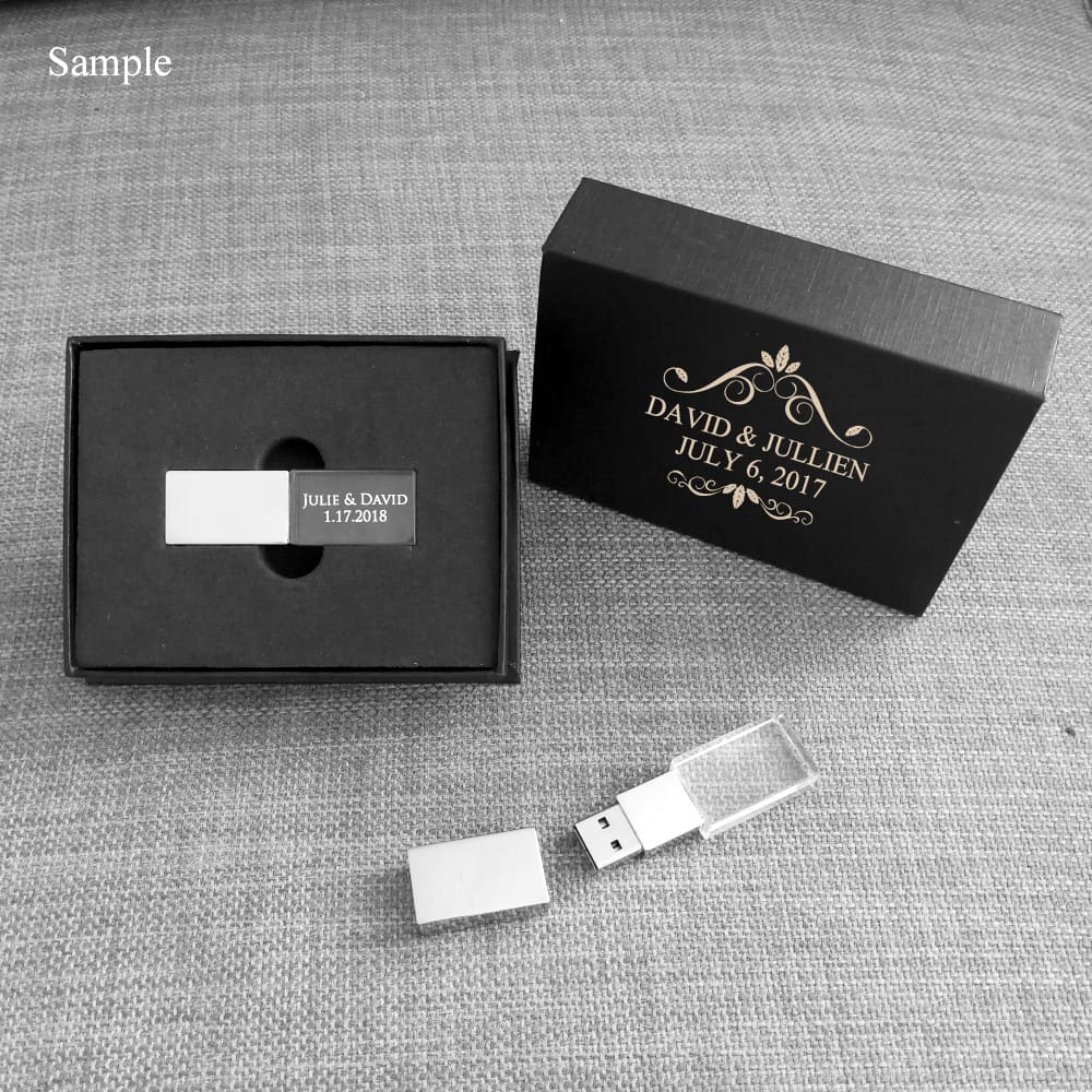 Crystal USB 2.0 3.0 Flash Drive White Paper Box Custom Logo Wedding Day Gift 