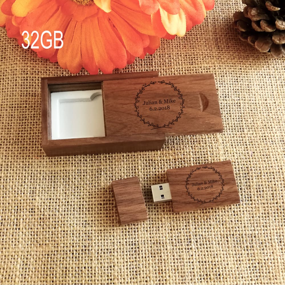 Walnut USB Flash Drive Memory Stick Thumb Drive with Large Walnut Photo Storage Print Box Hold 4x6 Photographs up to 100 Novelty and Romantic Gift for Birthday Wedding Other Festival 32GB 